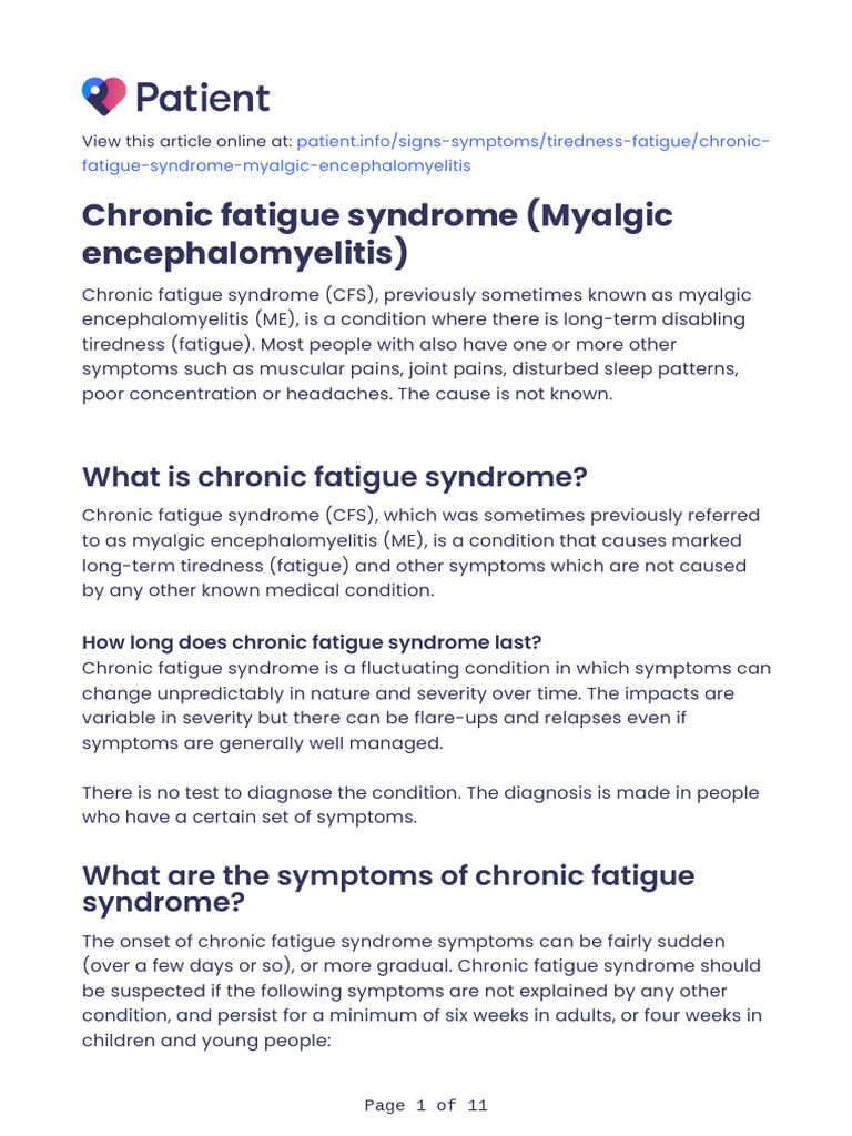 Patient - Chronic Fatigue Syndrome | PDF | Diseases And Disorders ...