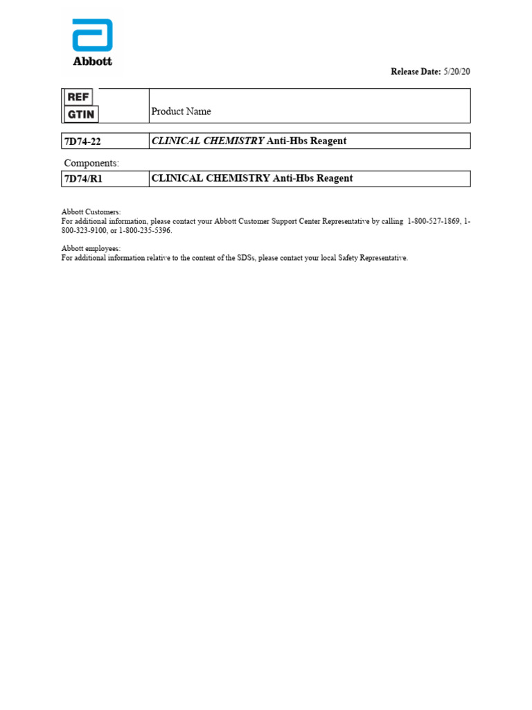 Anti-Hbs Reagent Safety Data Sheet | PDF | Occupational Safety And ...
