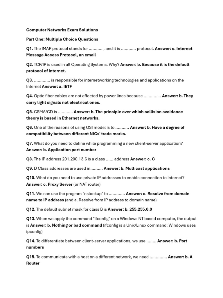 Computer Networks Exam Solutions | PDF | Computer Network | Internet ...