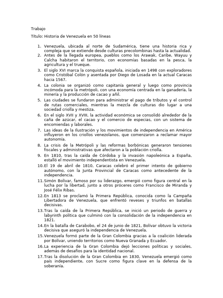 Historia de Venezuela en 50 líneas | PDF | Venezuela | Hugo Chavez