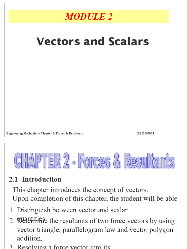 Scalars and Vectors in Mechanics | PDF | Euclidean Vector | Force