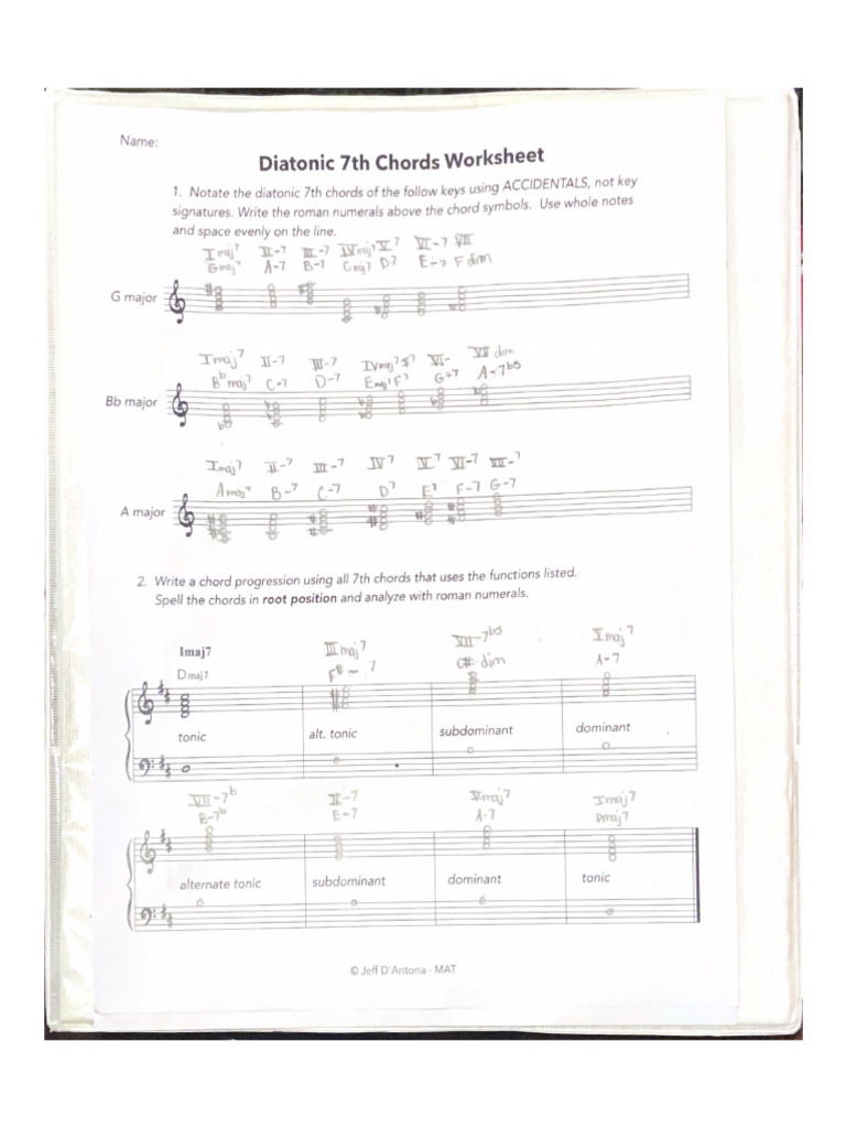 Diatonic 7th Chords Worksheet | PDF