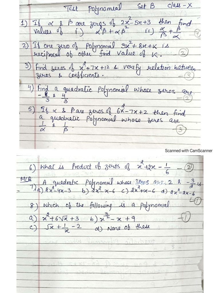 Polynomials Test Set B, 10th | PDF
