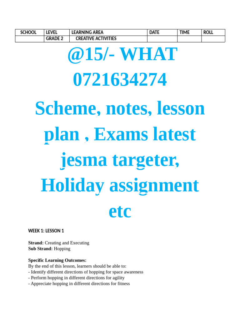Grade 2 Rationalized Creative Activities Lesson Plans Term 1 | PDF ...