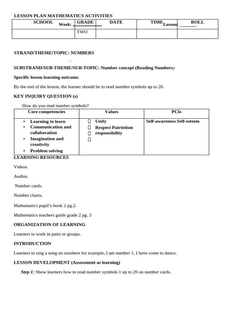 Grade 2 Term 1 Math Lesson Plan | PDF | Learning | Lesson Plan