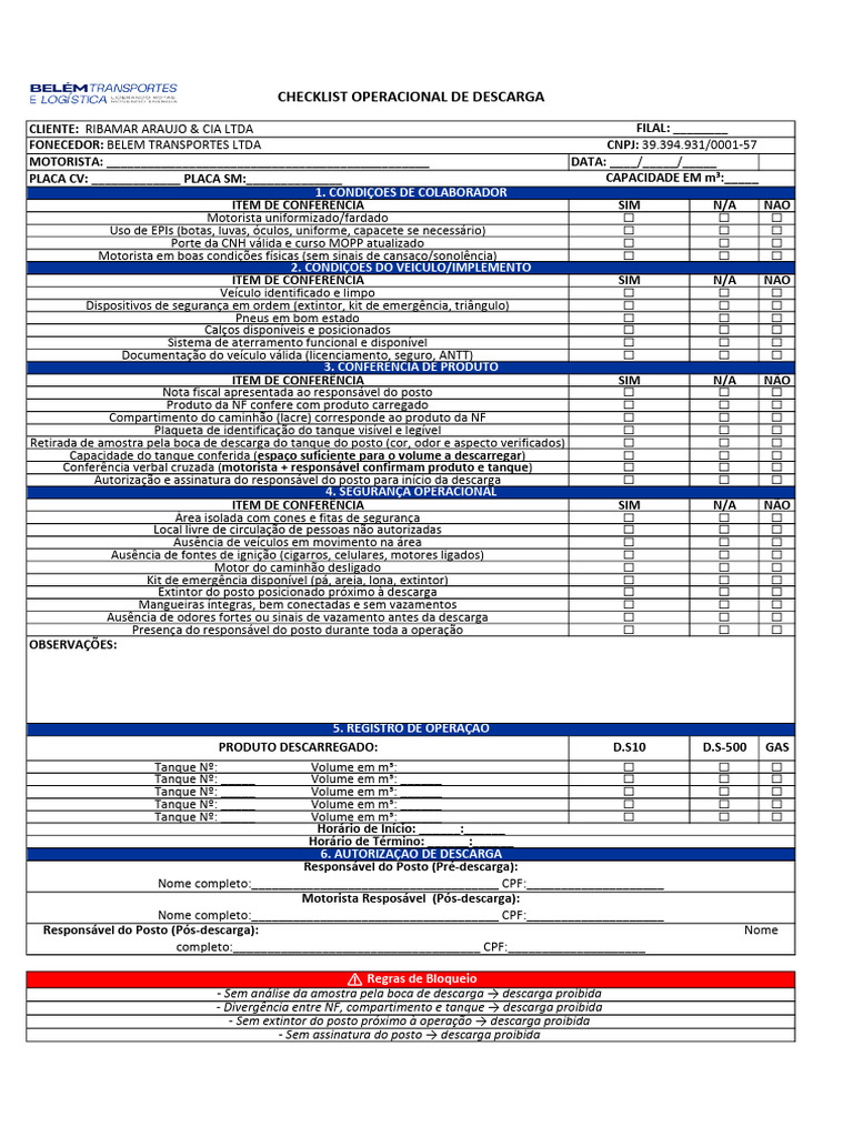 Checklist de Segurança para Descarga de Combustível | PDF