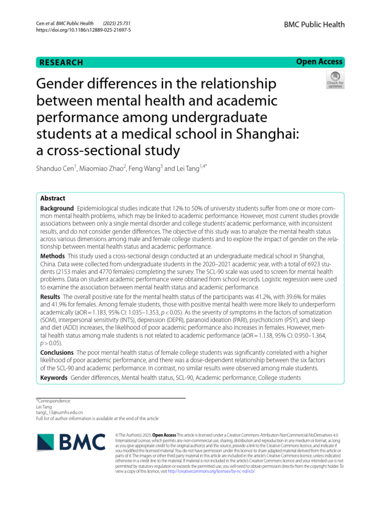 Gender Differences in Mental Health Impact | PDF | Mental Health ...