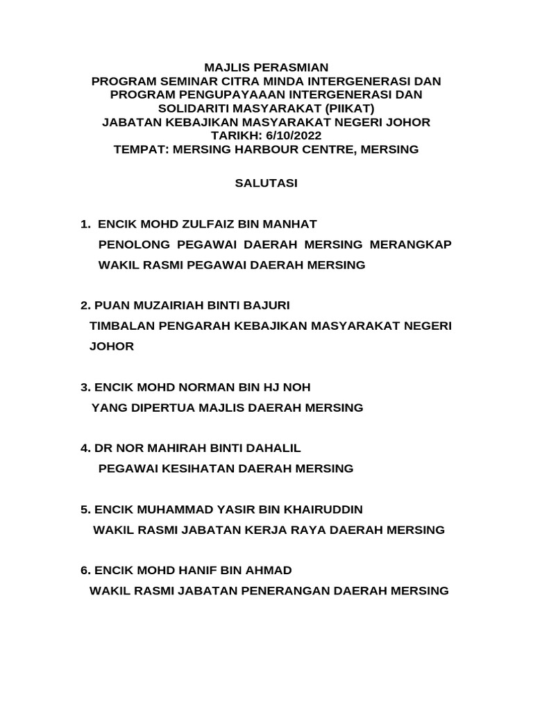 Salutasi Majlis Perasmian Piikat Dan Cmi | PDF