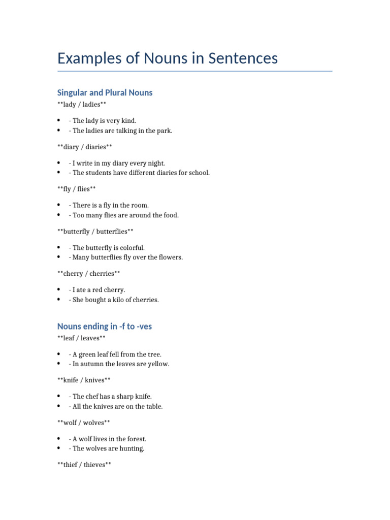 Noun Examples in Sentences | PDF