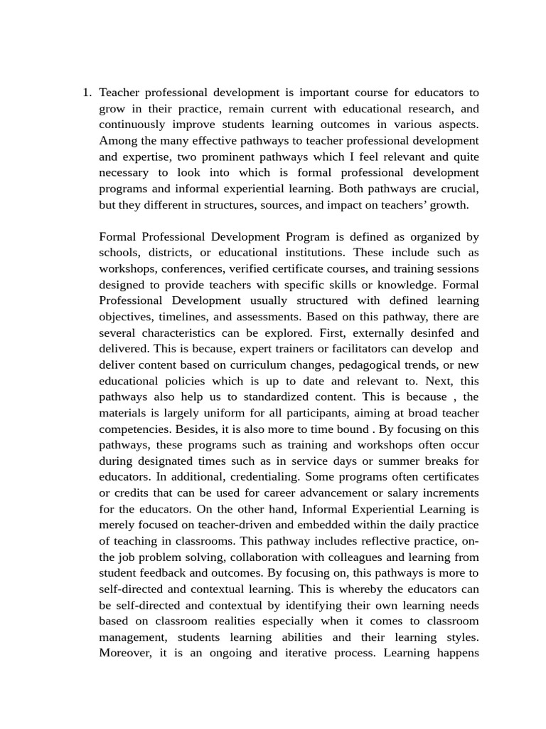 Teacher Development Pathways Explained | PDF | Teachers | Reflective ...