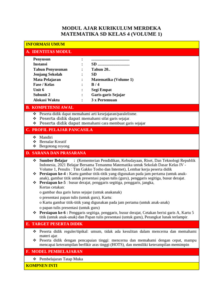 Modul Ajar Matematika Kelas 4 | PDF