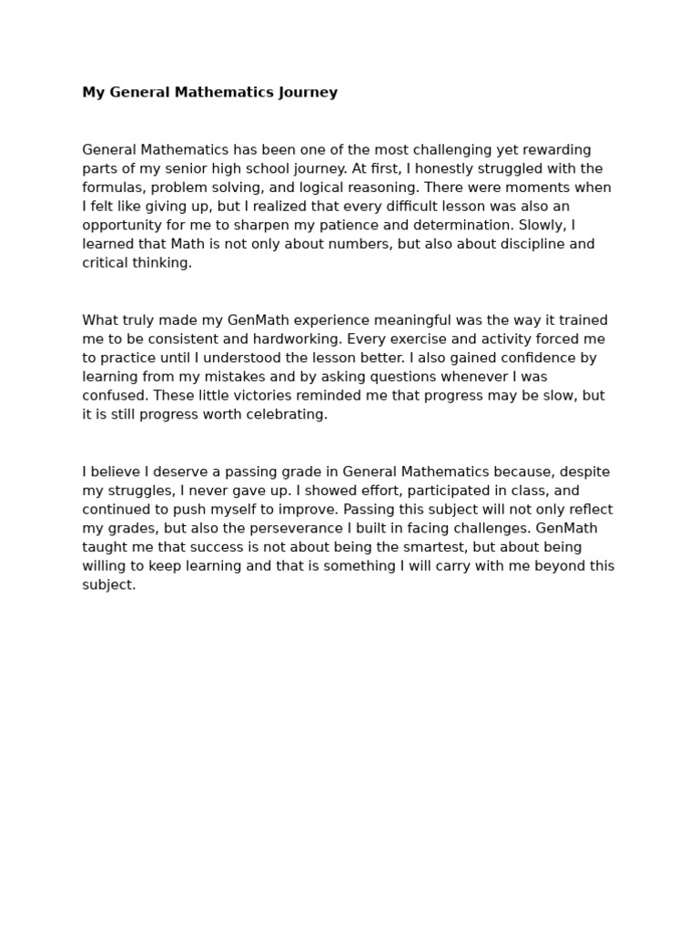My Journey in General Mathematics | PDF