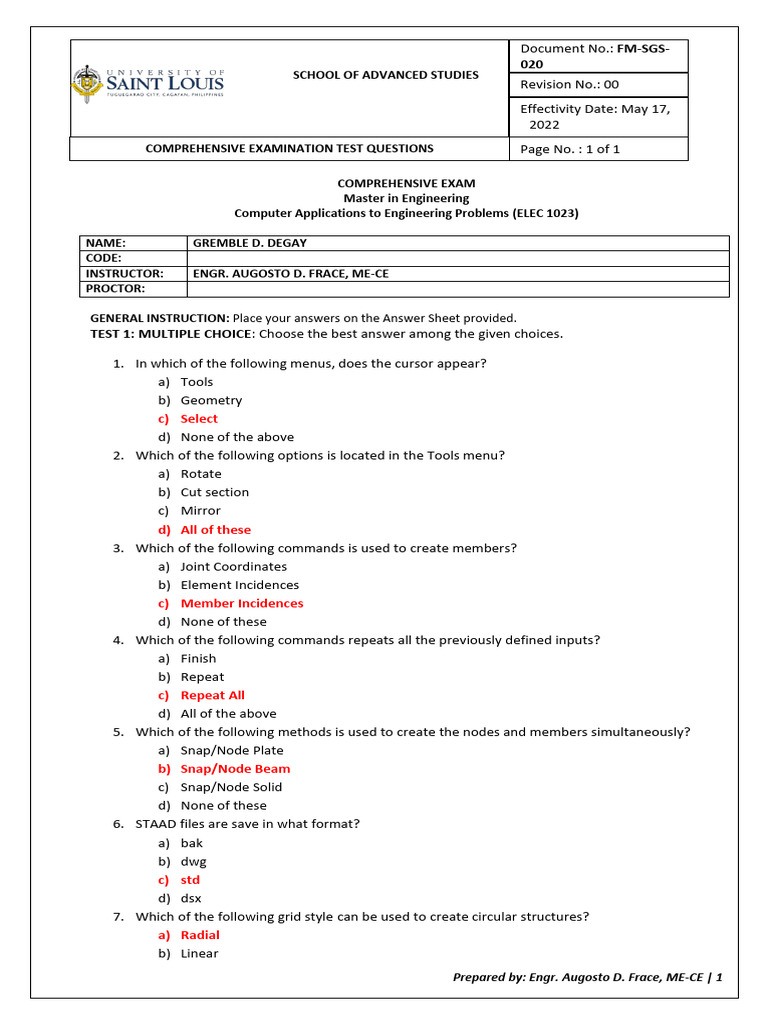 Comprehensive Exam Questions for Engineering | PDF | Beam (Structure ...