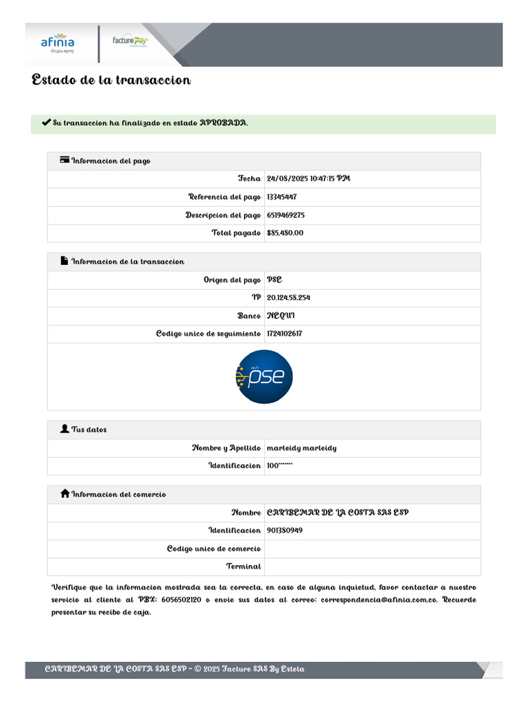 Estado de La Transaccion: Aprobada | PDF