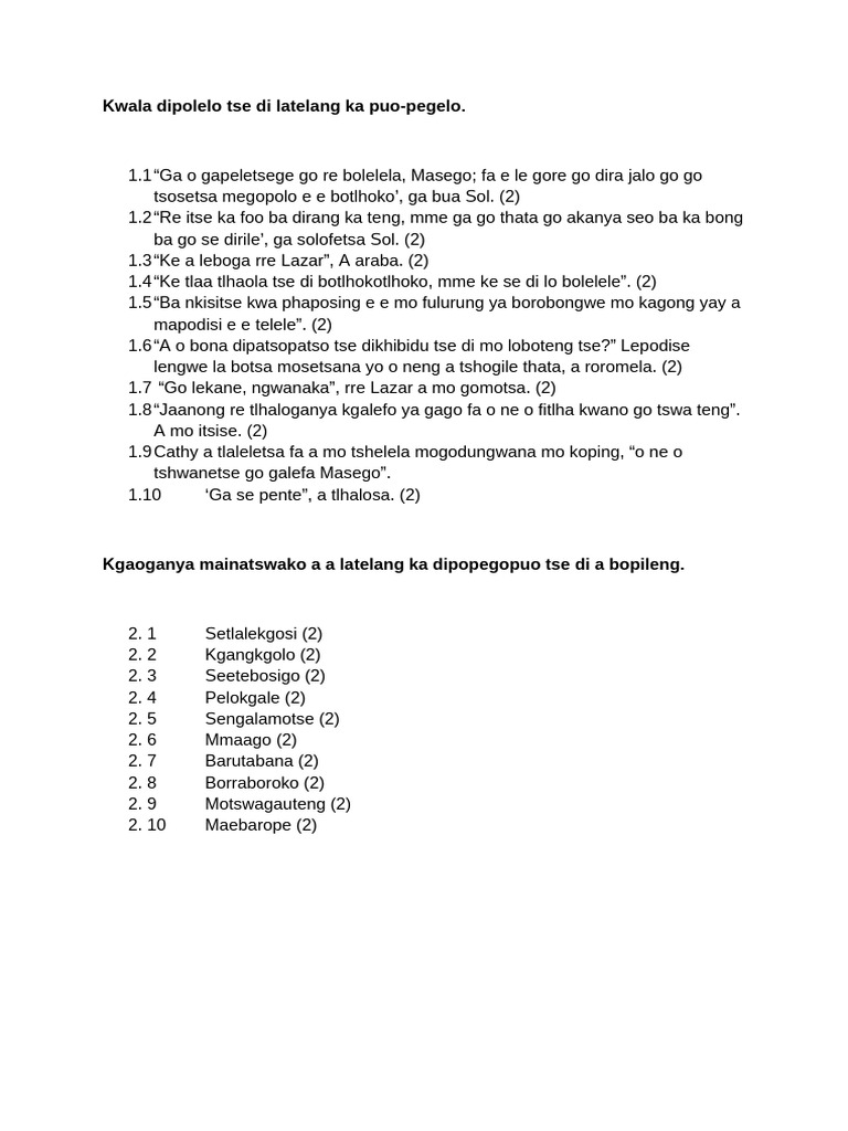 Puo-Pegelo: Kwala le Kgangkgolo | PDF