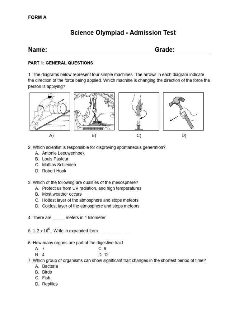 Science Olympiad Admission Test Form A | PDF | Fault (Geology ...