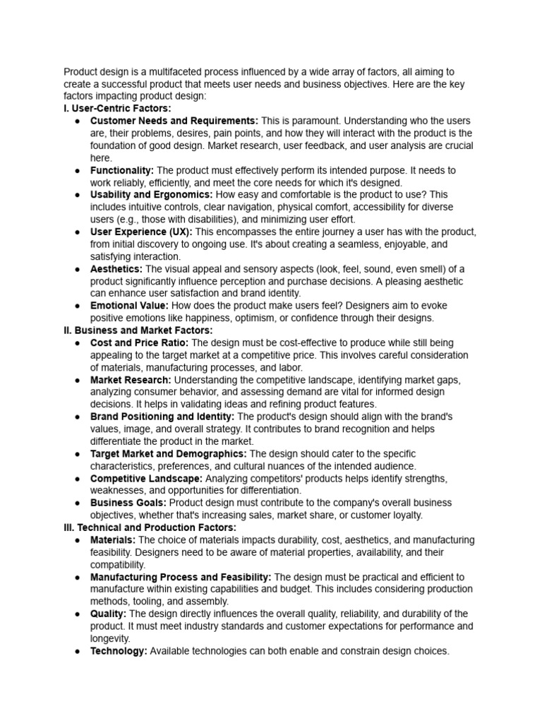 Key Factors Influencing Product Design | PDF | User Experience | Brand