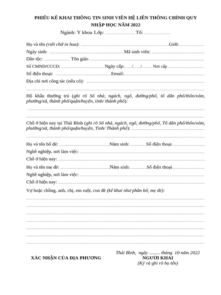 Phieu Ke Khai Thong Tin SVLT | PDF
