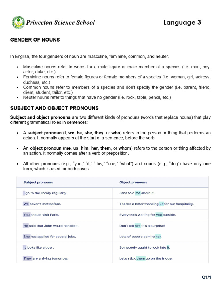 Understanding English Noun Genders and Pronouns | PDF | Grammatical ...