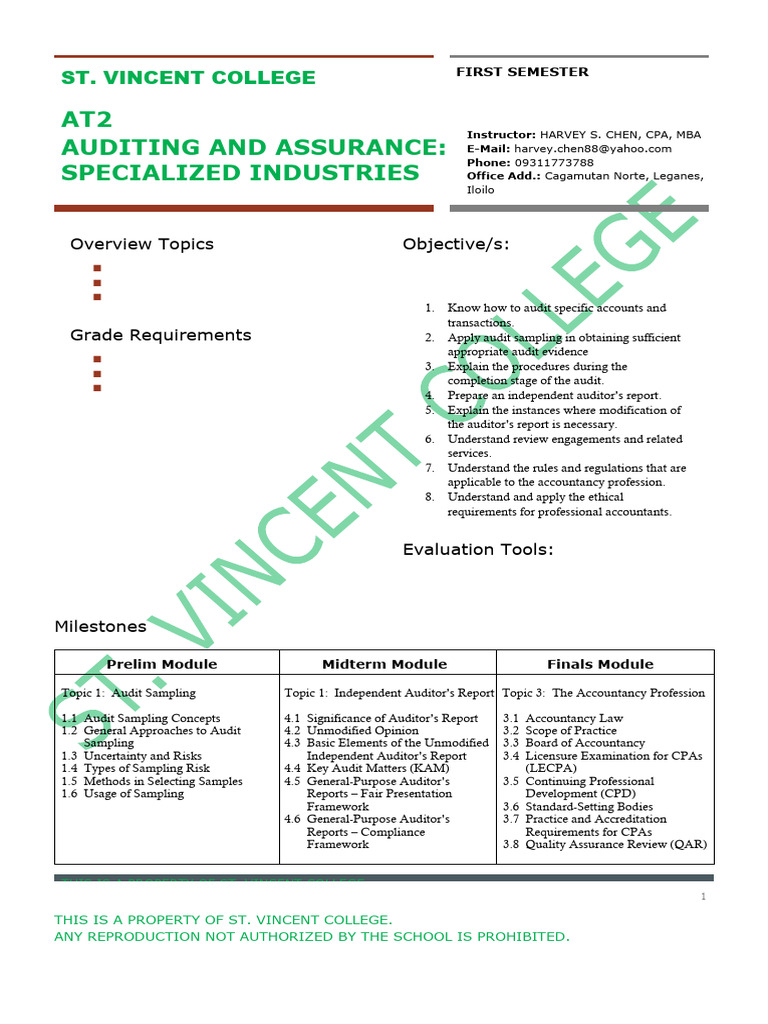 Auditing and Assurance Course Overview | PDF | Audit | Auditor's Report