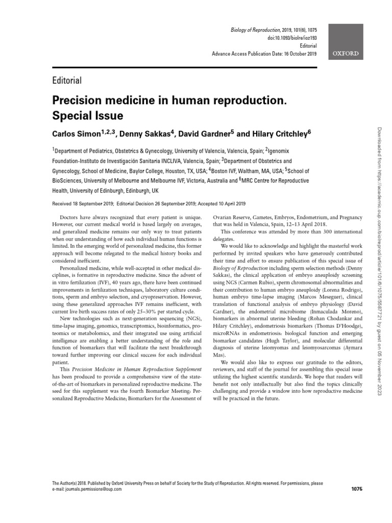 Precision Medicine in Reproductive Health | PDF | In Vitro ...