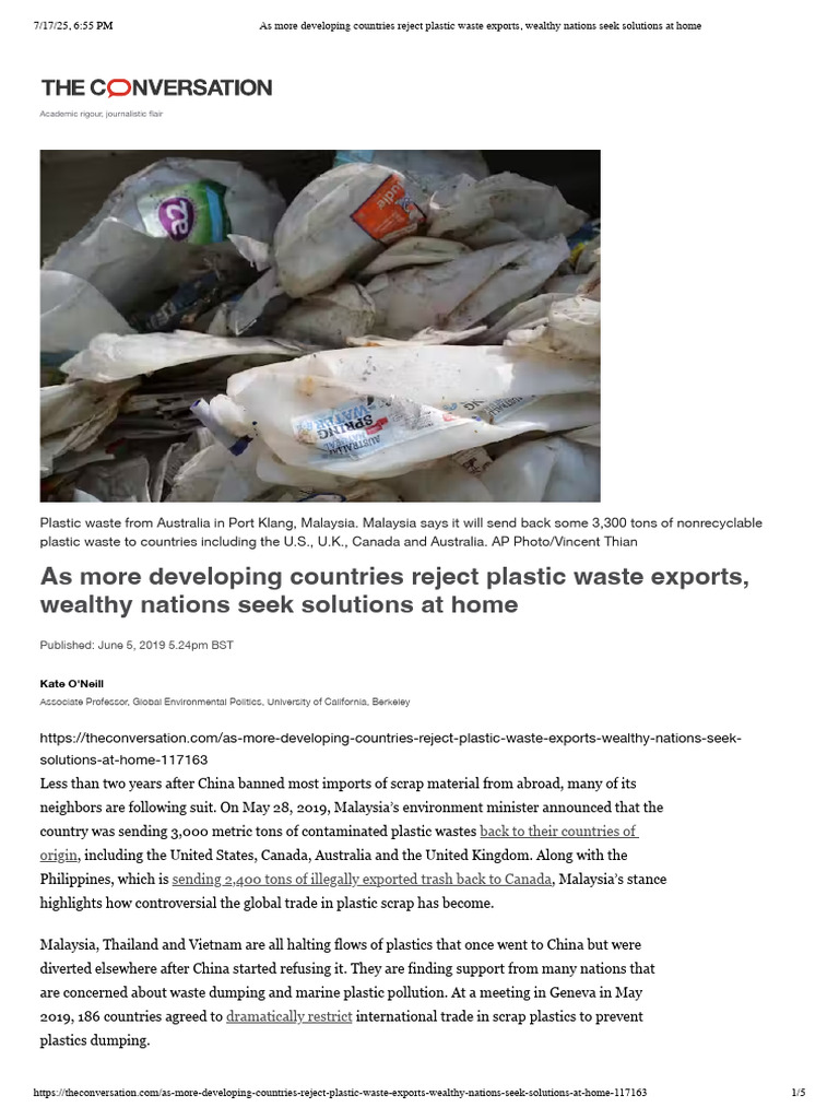 As More Developing Countries Reject Plastic Waste Exports, Wealthy ...