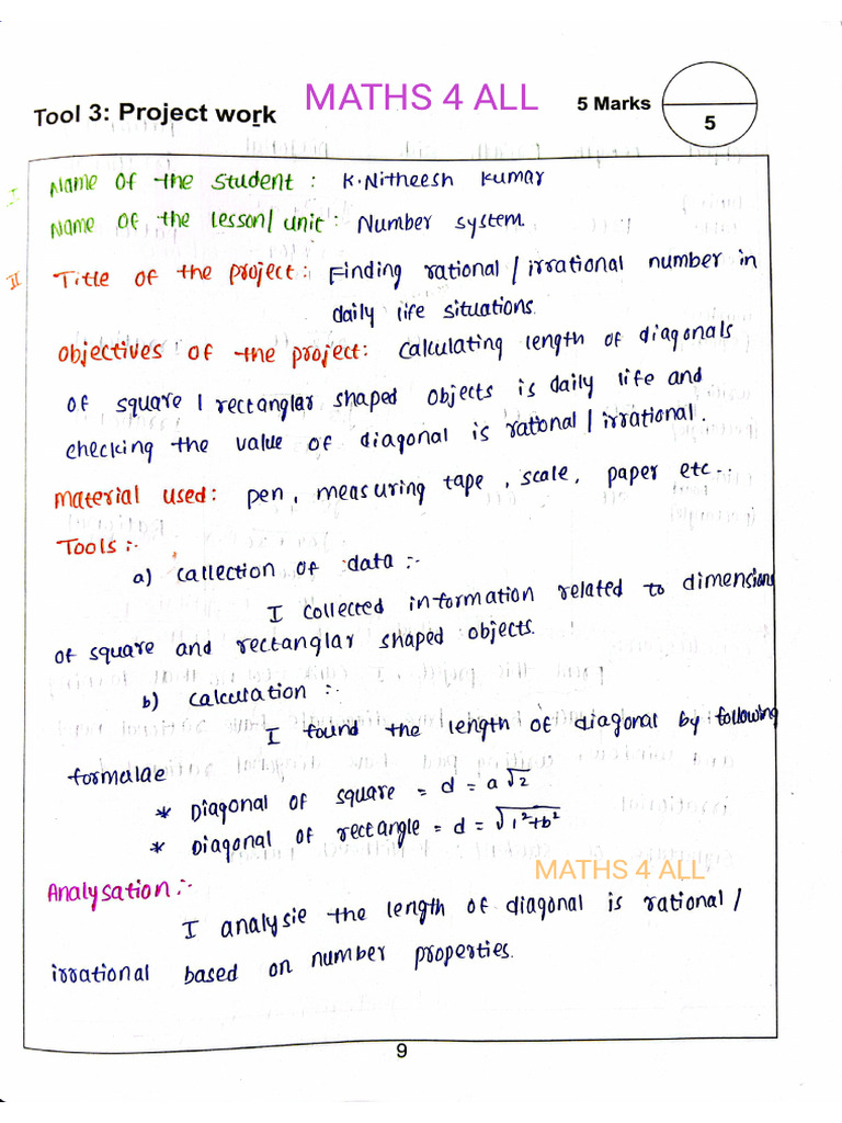 9th FA1 Maths Project (2 Pages) | PDF