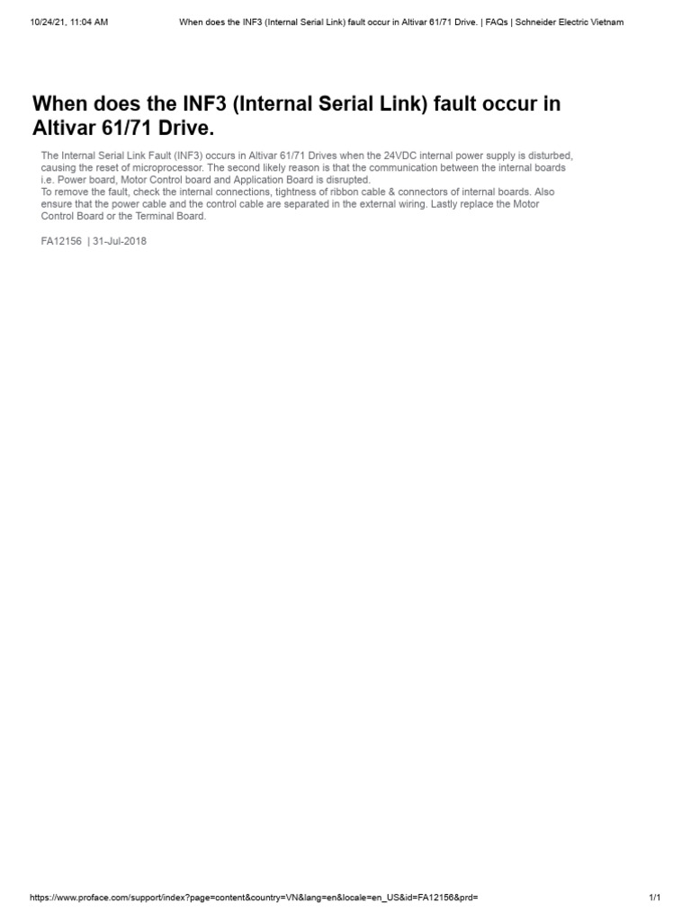 INF3 Fault in Altivar 61/71 Drives | PDF