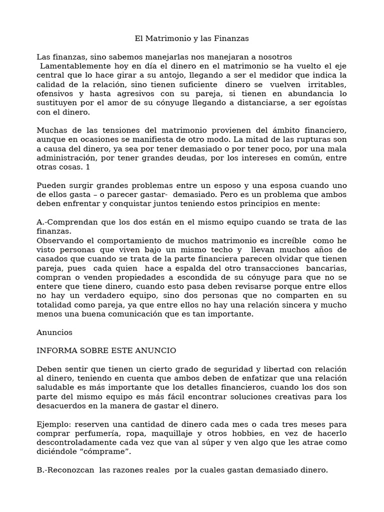 Matrimonio y Deudas: Claves para el Control | PDF | Dinero