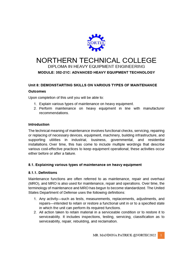 Heavy Equipment Maintenance Techniques | PDF | Mechanical Engineering