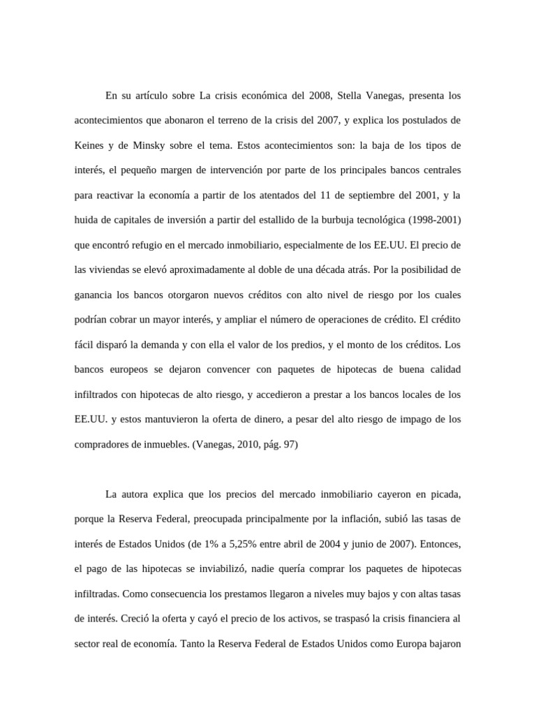 Causas y lecciones de la crisis 2008 | PDF | Hipotecas | Interés