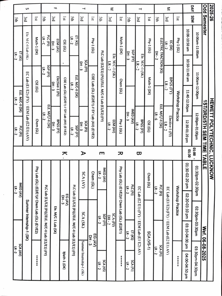 Electrical Engineering Time Table | PDF
