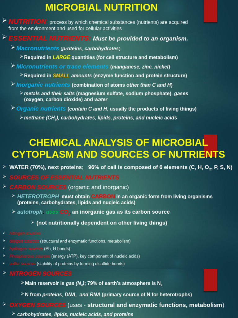 Essential Microbial Nutrients Overview | PDF | Osmosis | Nutrients