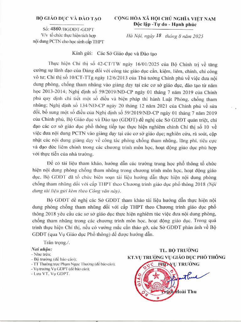 Công Văn 4860 PCTN Cho Hs THPT | PDF