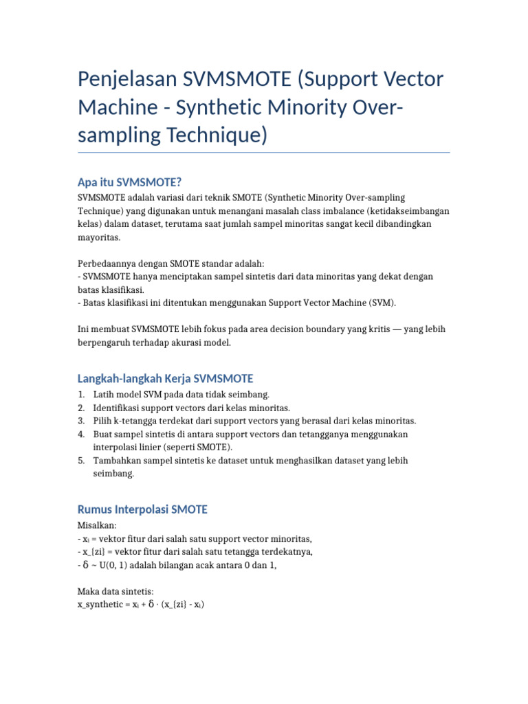 Penjelasan SVMSMOTE dan Implementasinya | PDF