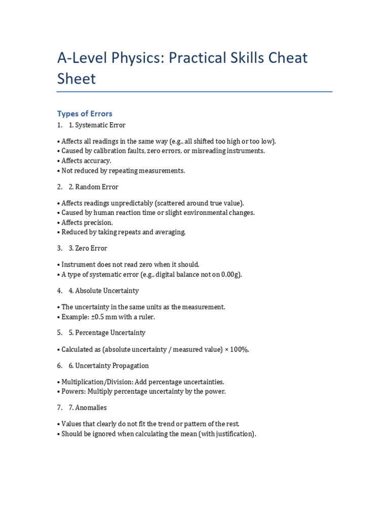 A-Level Physics: Error Types & Variables Guide | PDF