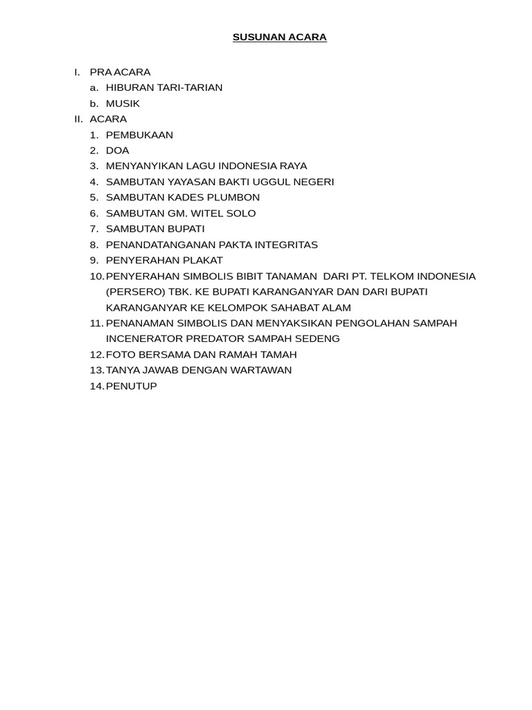 Susunan Acara Resmi Yayasan Bakti Uggul | PDF