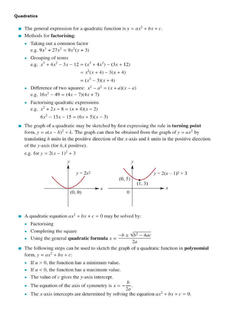 Comprehensive Guide to Quadratics | PDF