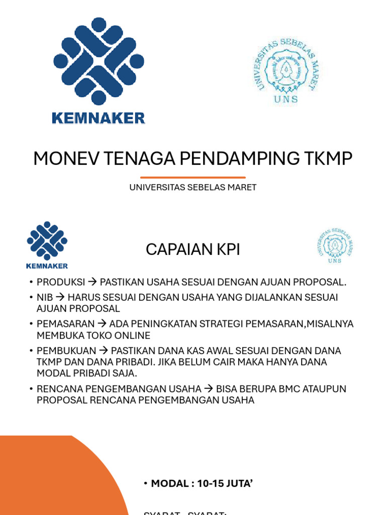 Monev Tenaga Pendamping TKMP UNS | PDF