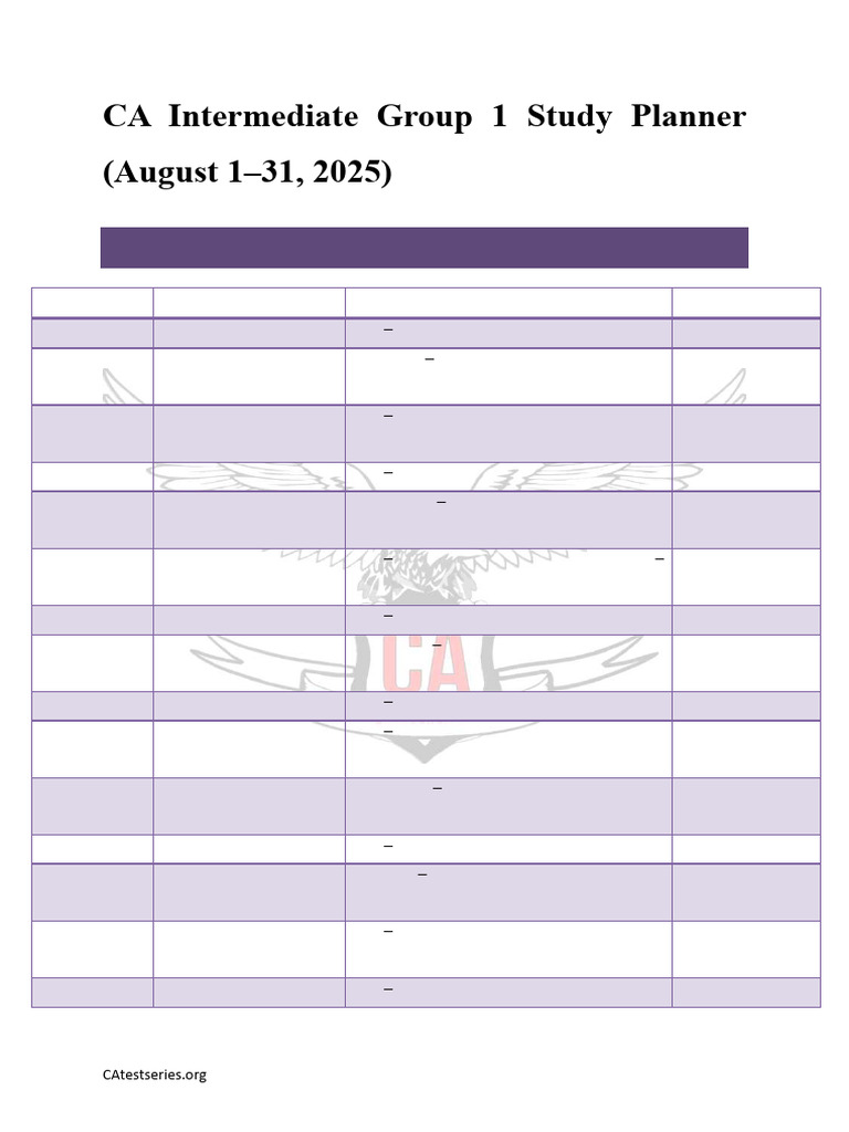 CA Intermediate Group 1 Study Planner 1 Aug | PDF | Taxes | Value Added Tax