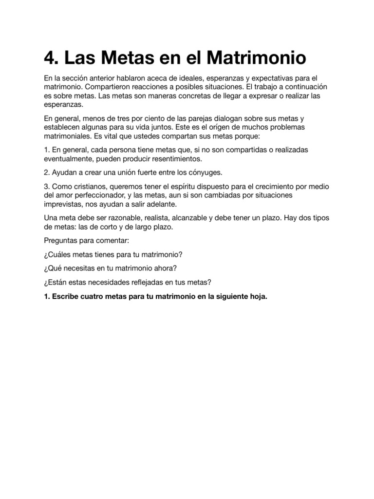 Metas Esenciales para el Matrimonio | PDF
