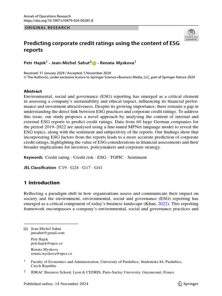 ESG Reports and Corporate Credit Ratings | PDF | Corporate Social ...