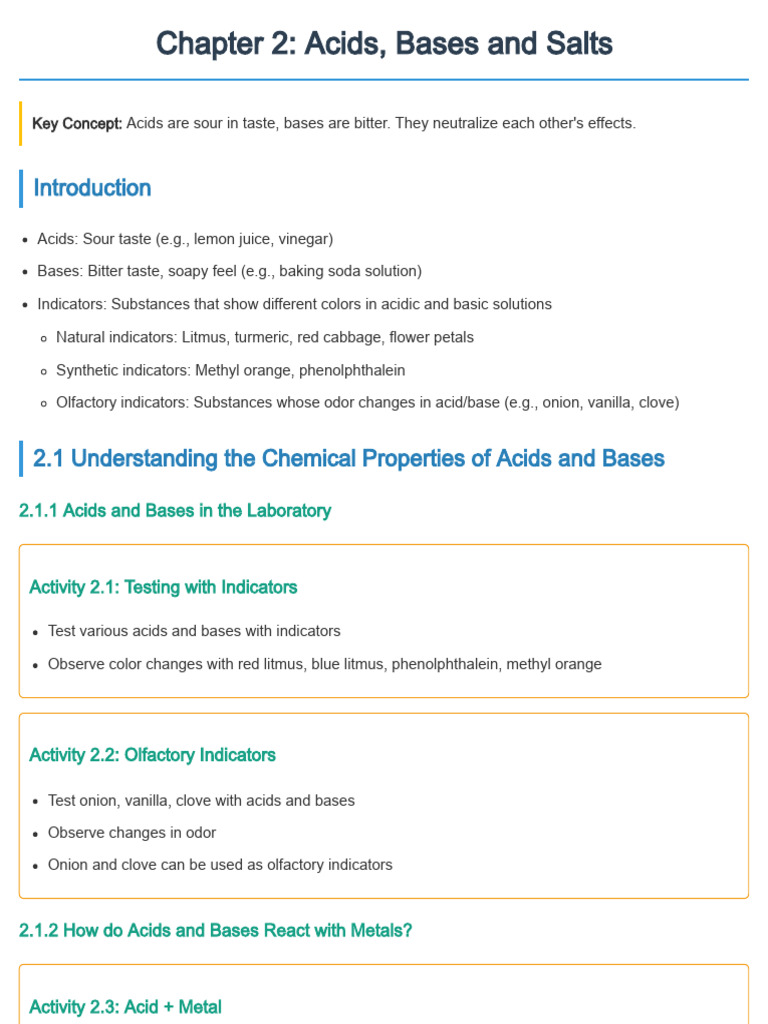 Chapter 2 Acid, Bases & Salts Notes | PDF | Ph | Acid