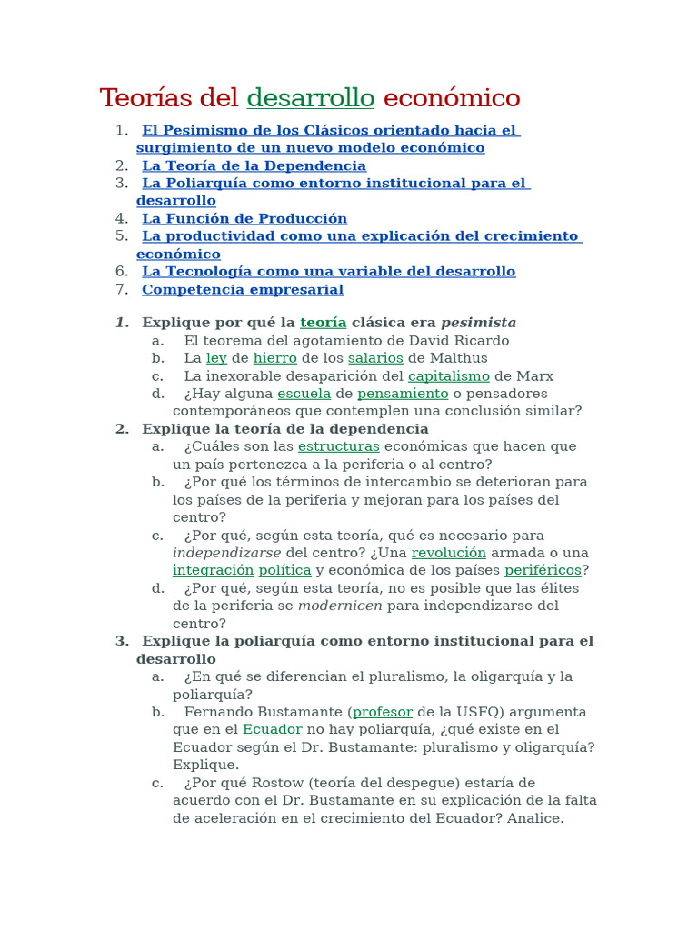 Teorías del Desarrollo Económico | PDF | Teoría de la modernización ...