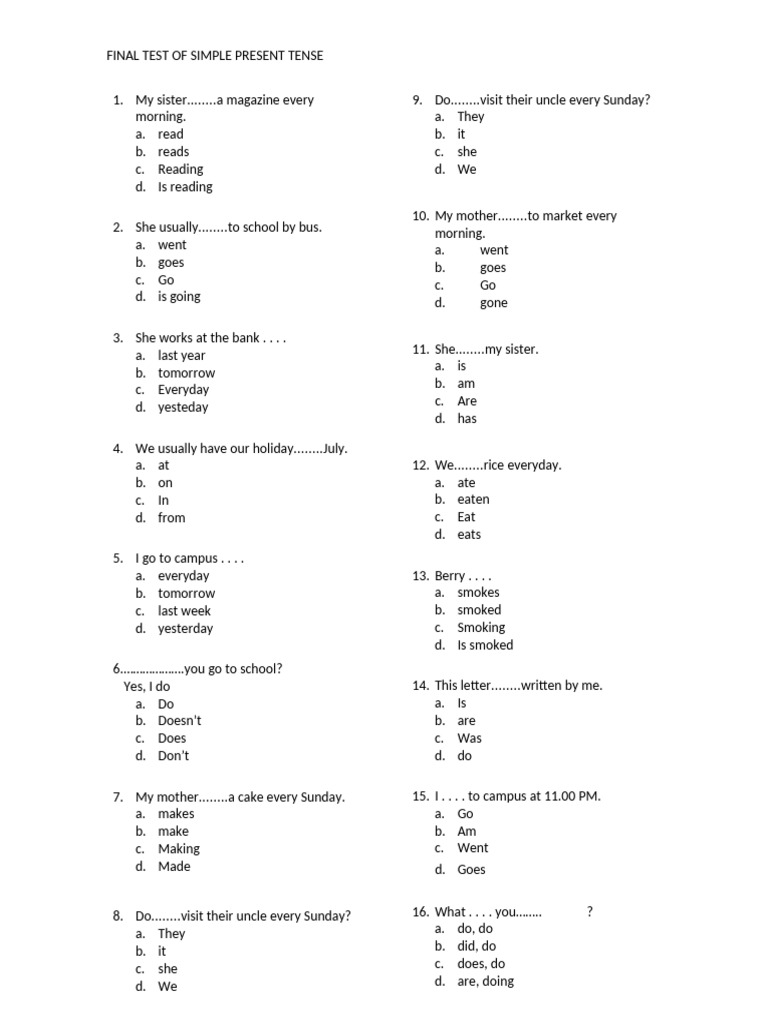 Final Test Simple Present Tense | PDF | Chess Theory | Chess