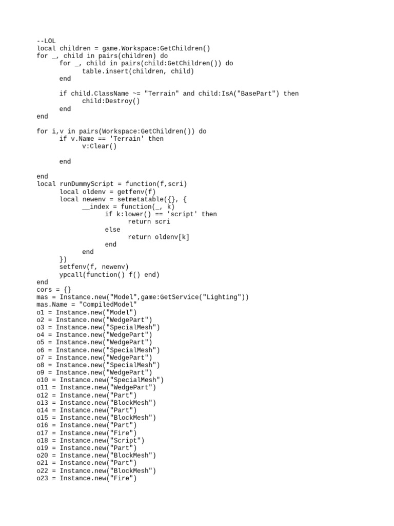 Roblox Script for Workspace Cleanup | PDF