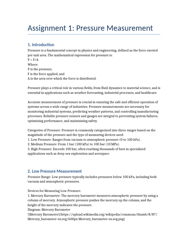 Pressure Measurement Techniques Explained | PDF | Pressure Measurement ...