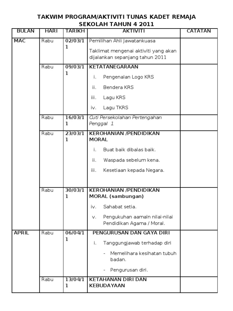 Takwim Tkrs Tahun 4 2011 Pdf
