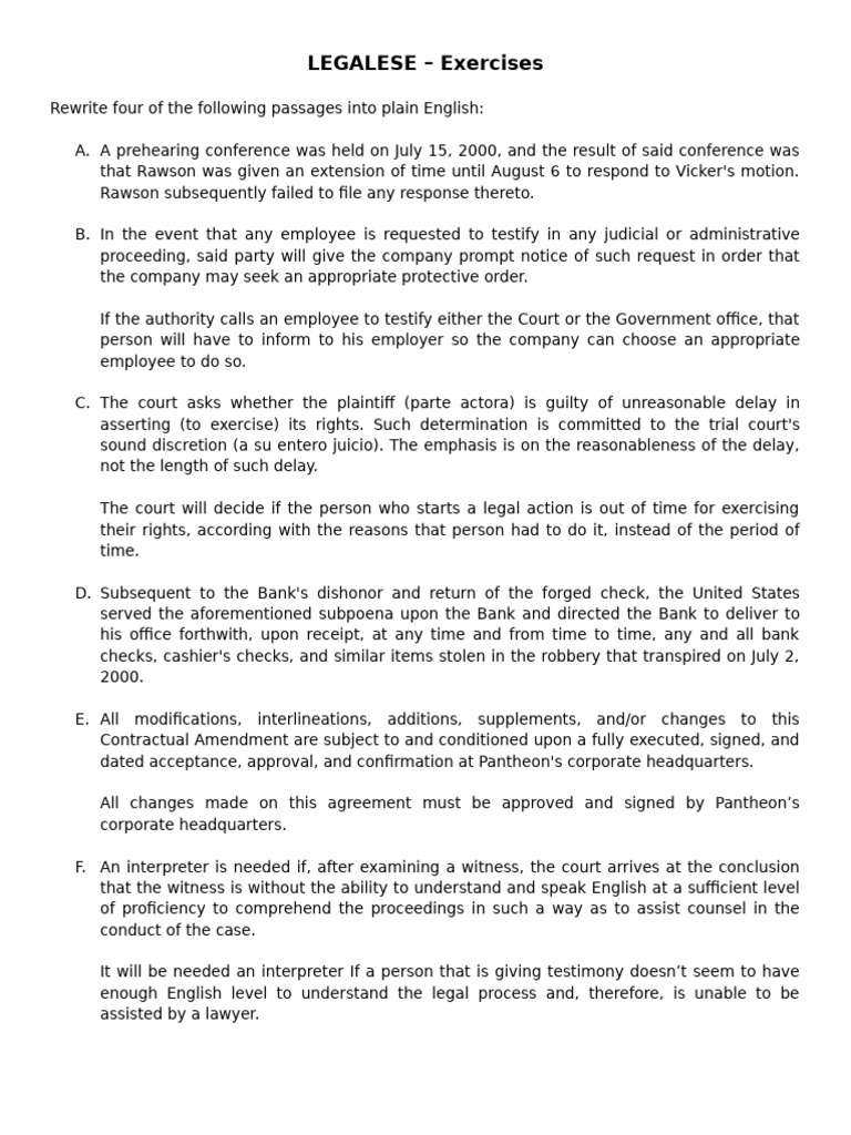 Simplifying Legal Language Exercises | PDF | Loans | Public Law