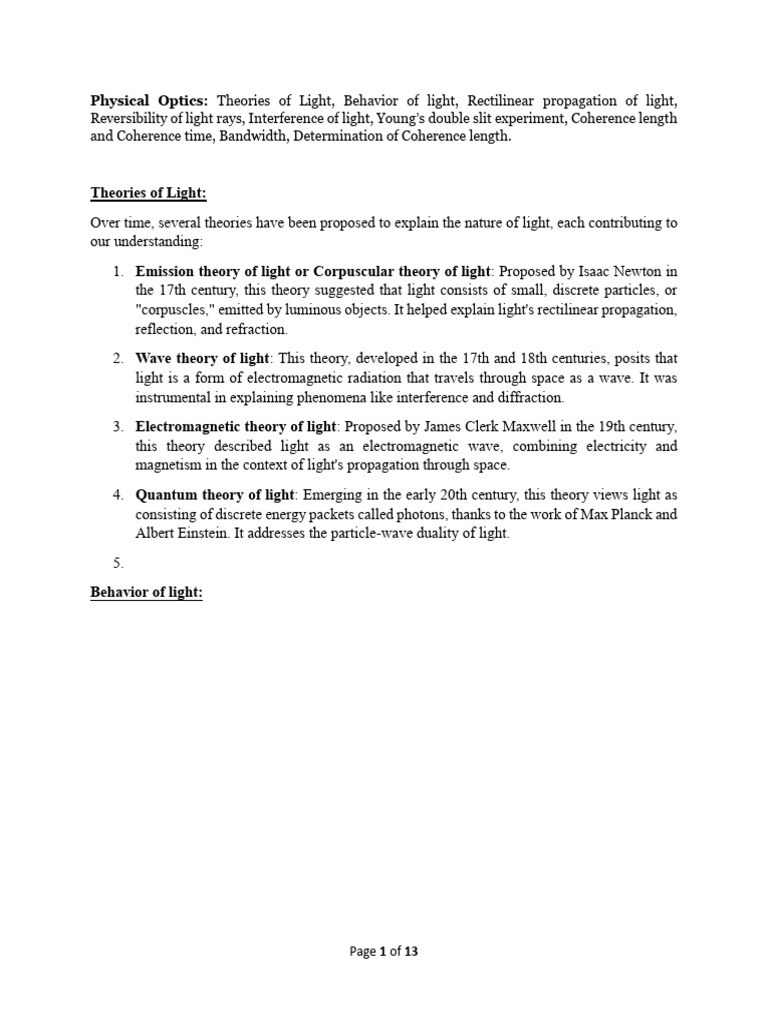 Thomas Young and Light Theories | PDF | Light | Electromagnetic Radiation